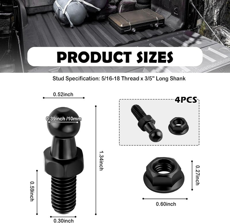 Figpade 4PCS 10mm Ball Stud with 4PCS Nuts Kit,Sturdy Gas Struts Studs with 5/16-18 Thread x 3/5" Long Shank Fits Gas Spring Strut,Practical Lift Support Strut Ball Stud - Image 2